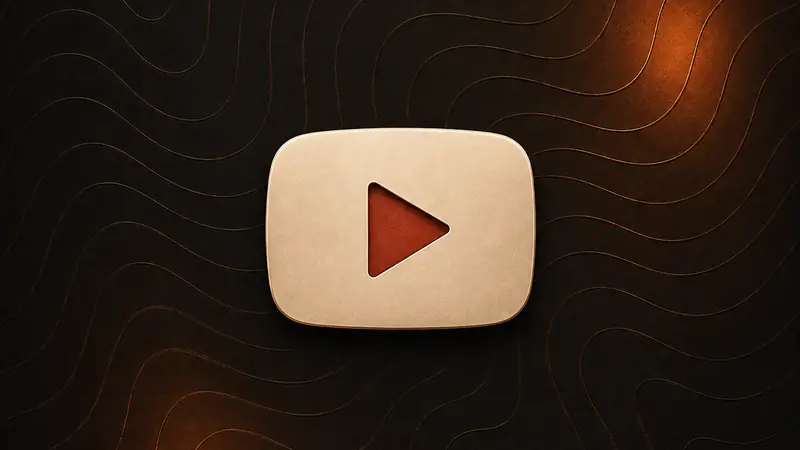 Selo do YouTube em relevo sobre textura ondulada café.